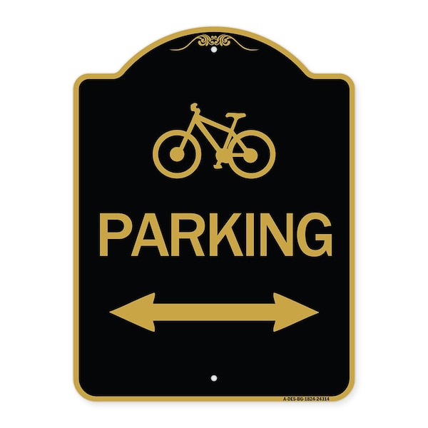 Signmission Bicycle Parking W/ Bidirectional Arrow, Black & Gold Aluminum Sign, 18" x 24", BG-1824-24314 A-DES-BG-1824-24314 - main